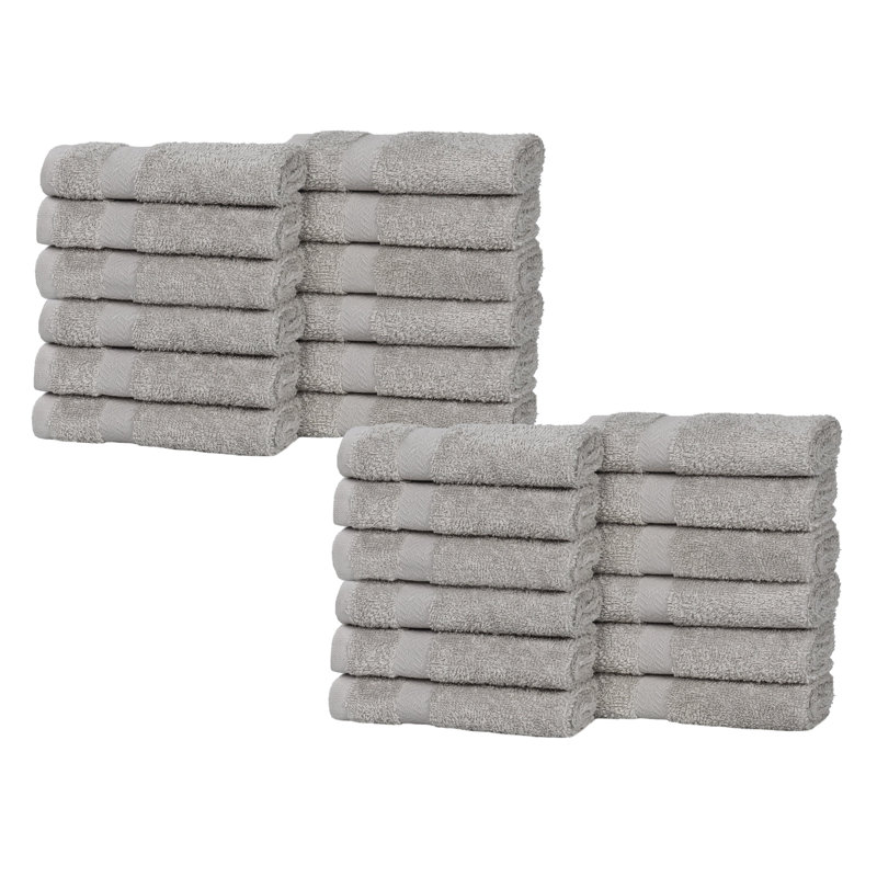 Lightweight Cotton Quick-Drying Bathroom Towel Set, Washcloth - 24 Pack, Silver