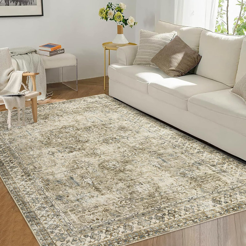Floral Area Rug, Brown, Rectangle 120 x 170 cm