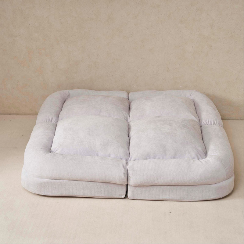 Convertible Fold-Out Double Sofa Bed, White Fabric