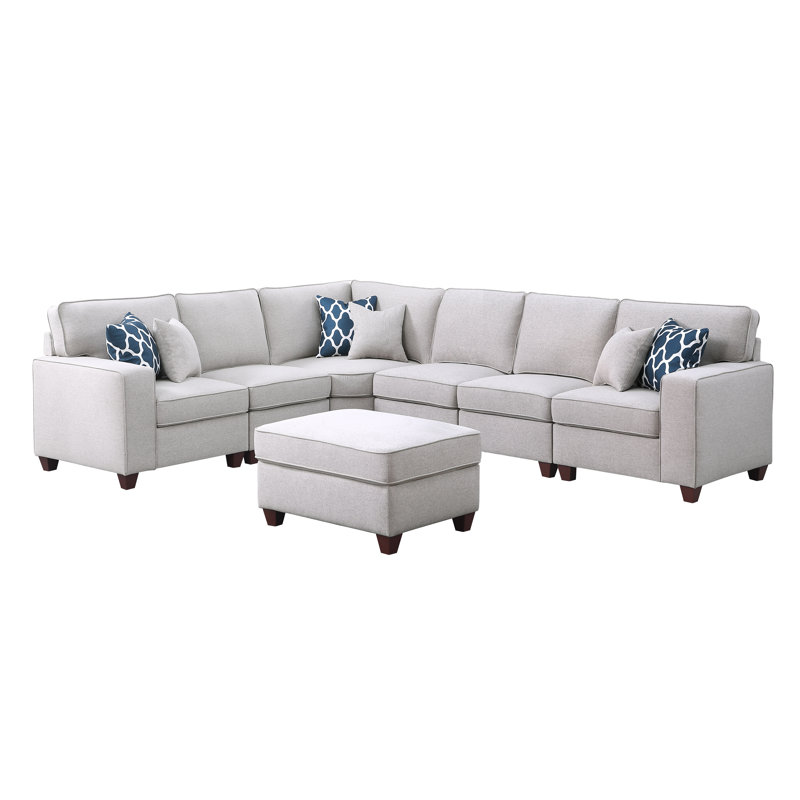 Canapé modulaire Lecanto, Mélange de lin gris clair