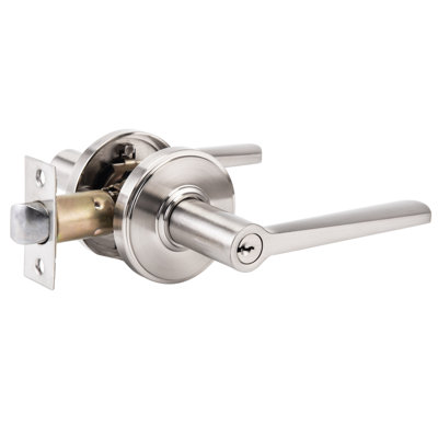 Bedroom Door Handle with Key Satin Nickel Locking Lever for Interior Doors