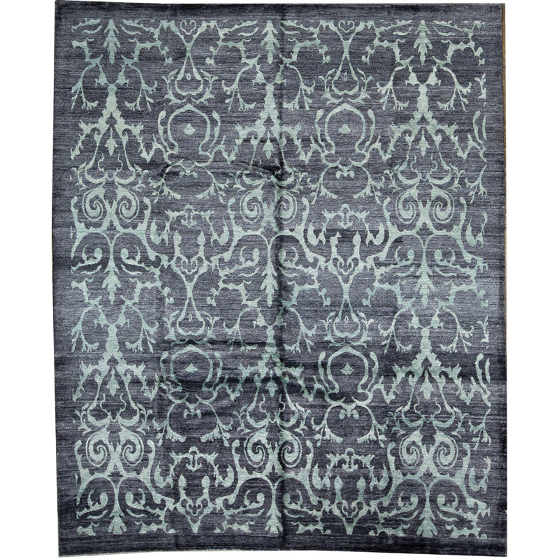 Tapis noir et vert de haute qualité noué à la main