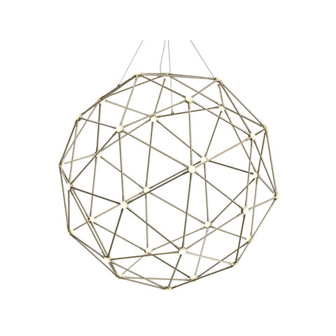 Modern spherical chandelier featuring a geometric metal wireframe with integrated LED points at each intersection.