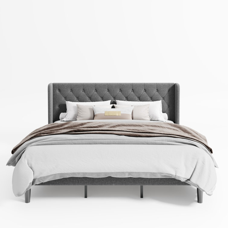 Hilbert Upholstered Low Profile Platform Bed Frame with Headboard
