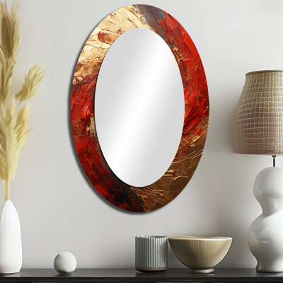Deboles Red Gold Fusion Spiral - Abstract Spirals Unique Wall Mirror, Modern Mirror, Printed Metal Art