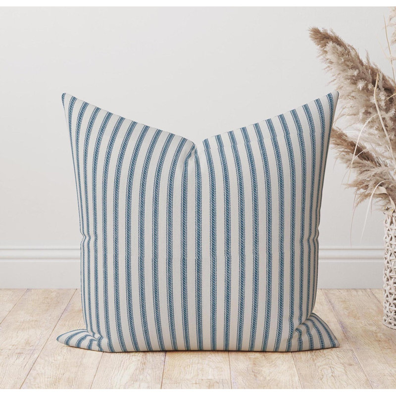 Housse de coussin à rayures bleues et bleues, Carré, H 15 po x l 15 po