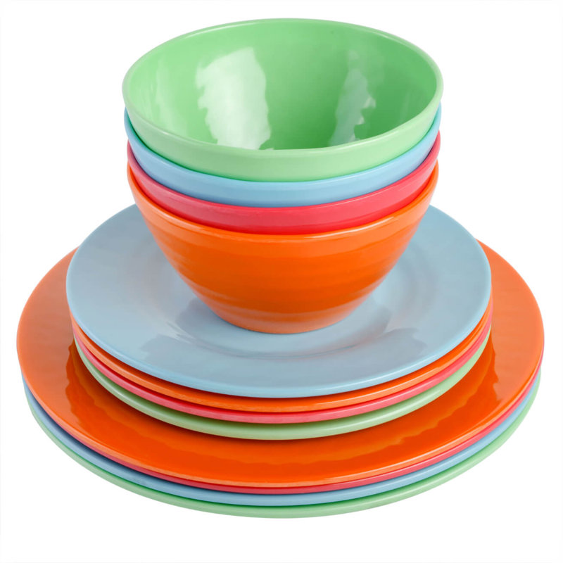 Ensemble de vaisselle en mélamine 12 pièces Gibson Home Brist, 4 couleurs assorties, Orange