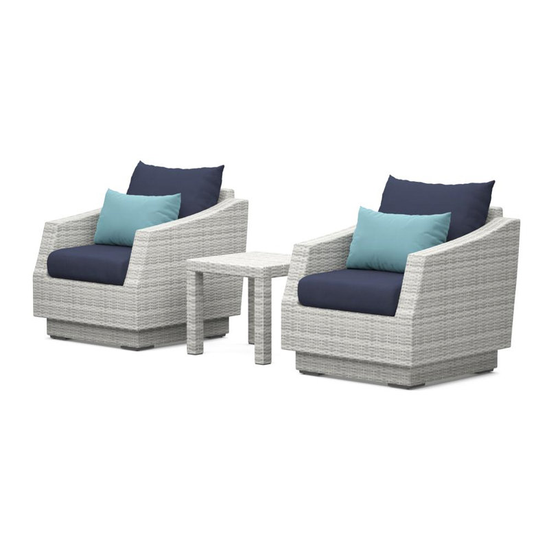 Fionnula 3 Piece Rattan Seating Group With Olefin Cushion Covers, Acrylic Blue