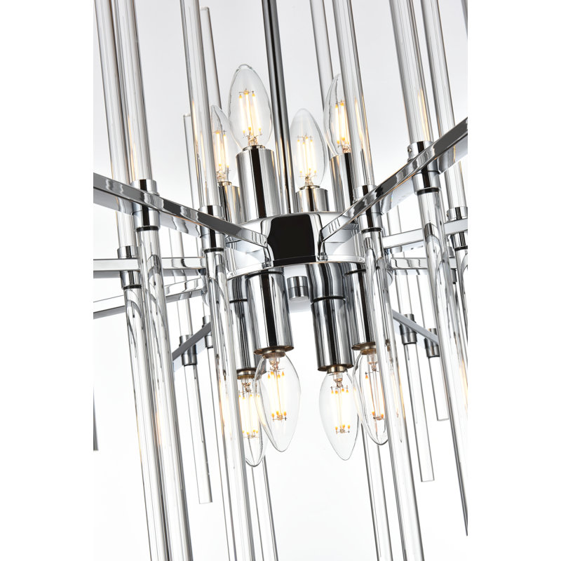 Luminaire suspendu unique à 8 lumières avec accents en cristal Francene, Chrome