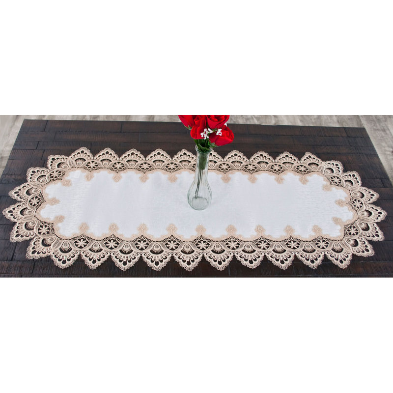 Colfontaine Gold European Lace Antique Lace Table Runner, 44" x 16"