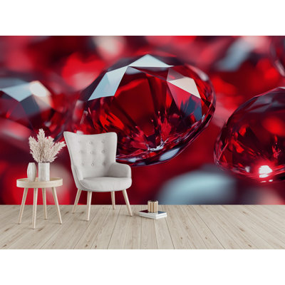 Red Ruby Gemstone Wallpaper – Luxurious Jewel Close-Up Mural With Sparkling Faceted Crystals For Glamorous Bedroom, Jewelry Store Or Luxe Wall Decor