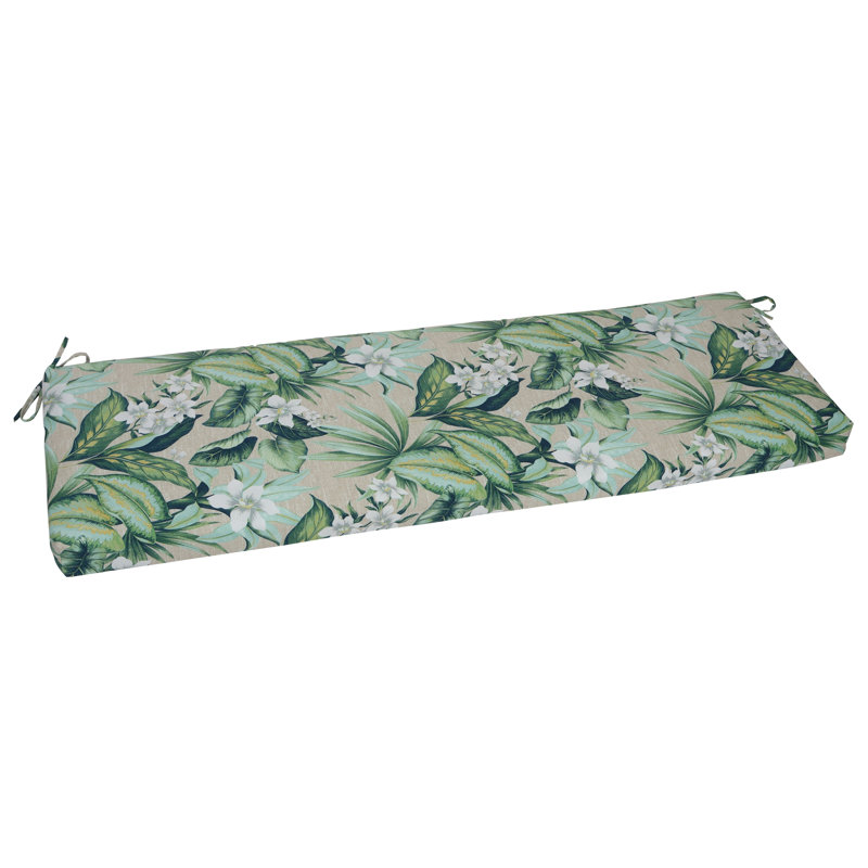 Outdoor Bench Cushion, 63" W x 19" D, Tan/Green/Blue/Tahiti Breeze Floral