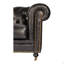 Canapé, cuir grainé avec structure en bois franc, noir - 3 sièges