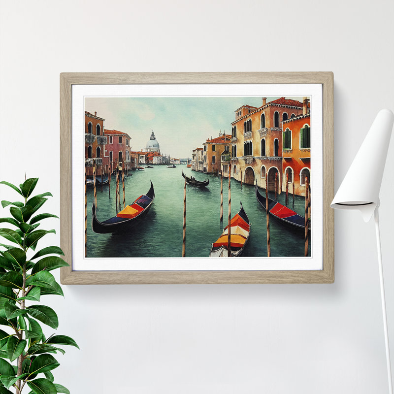 XH1022-9545X Venice Canal Watercolour Vol.1 - Single Picture Frame Painting, 25cm H x 34cm W x 2cm D, Oak