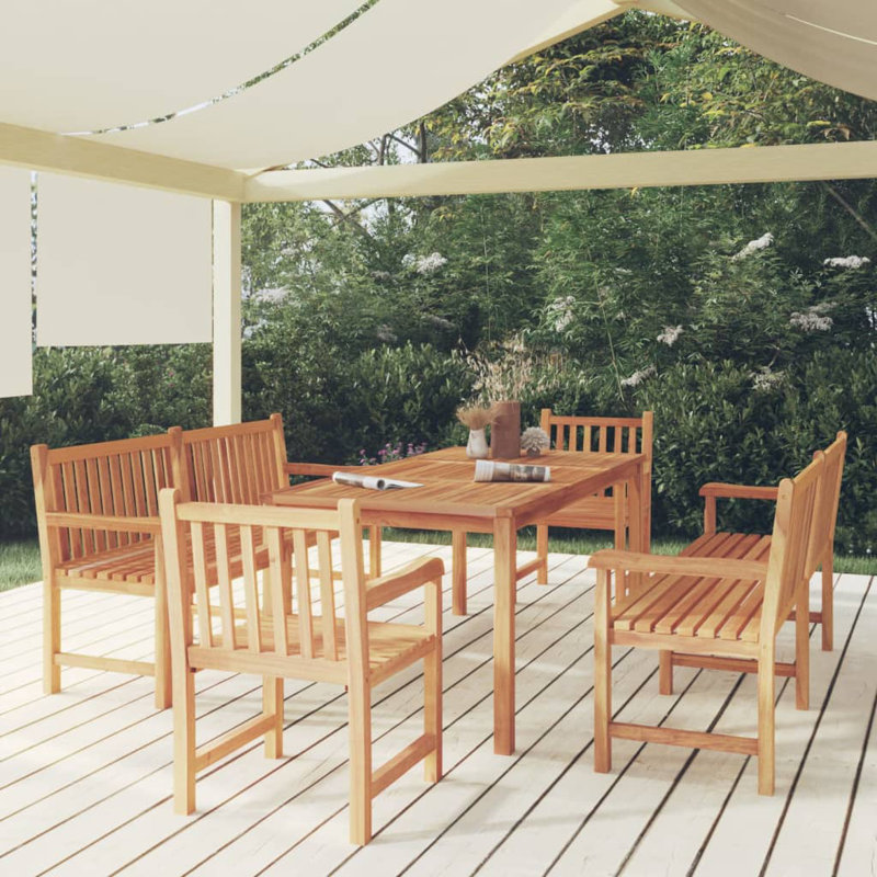 Bithlo 6 - Person Teak Patio Dining Set with Rectangular Table, 150cm L x 90cm W x 75cm H
