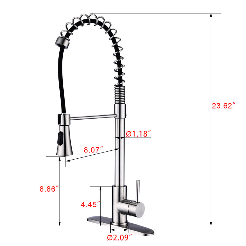 Robinet de cuisine en acier inoxydable en nickel brossé - Ressorts à poignée simple à grande arche, rétractable, pour fracturer la déformation moderne et ternir