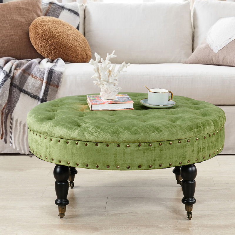 Laforge Velvet Ottoman, Calla Green Velvet