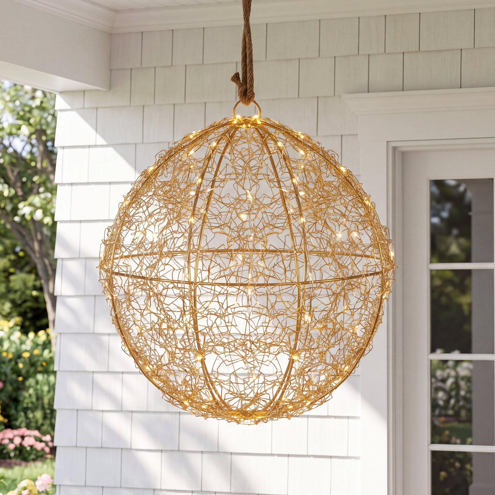 12" LED Lighted Gold Wire Sphere Decor