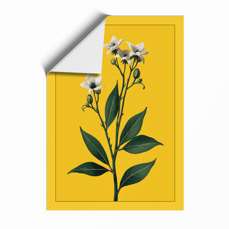 Flowering Stem in Gold Botanical - Framed Print, A2 - 59.4 x 42.0 cm, Unframed