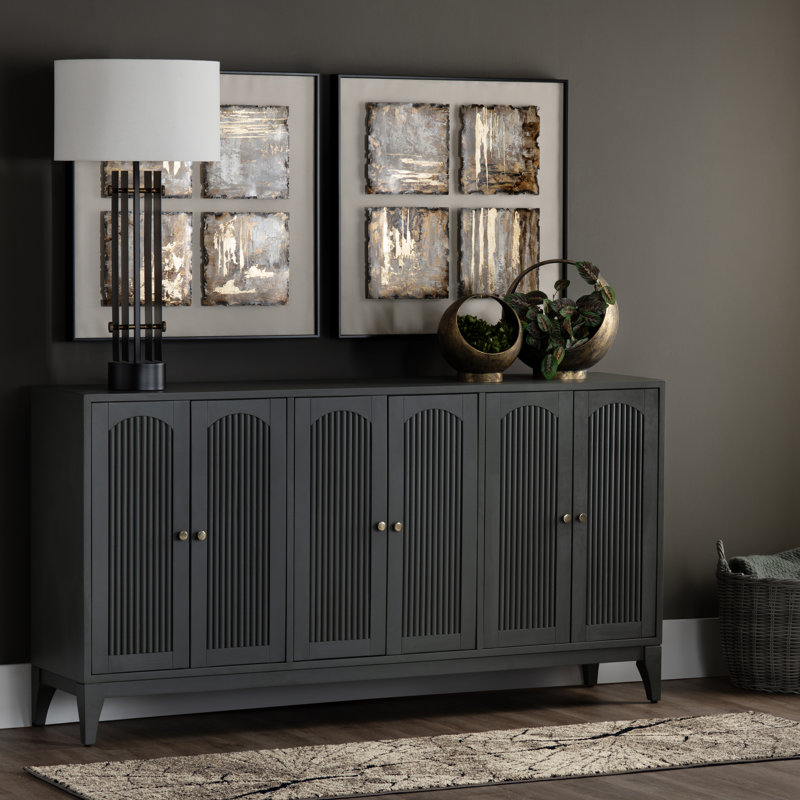 73.5 in. Green Solid Wood 6 Door Media Credenza_Sideboard