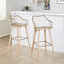 Tabouret de bar à hauteur fixe en bois blanchi et cuivre antique avec repose-pieds carré