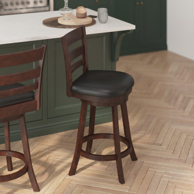 Commercial Grade Classic Ladderback Swivel Bar Height Barstool with Padded, Upholstered Seat
