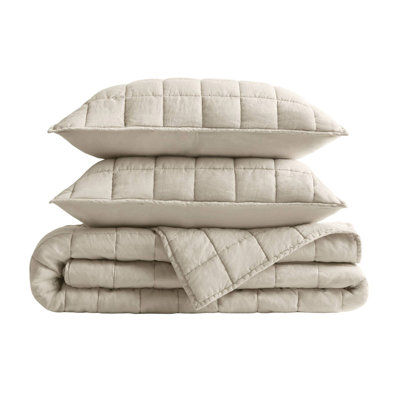3-Piece Full/Queen Linen Garment Washed Quilt Set,Linen