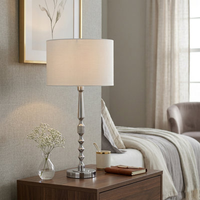 Lampe de table moderne en métal 26,6 "avec abat-jour en tissu blanc