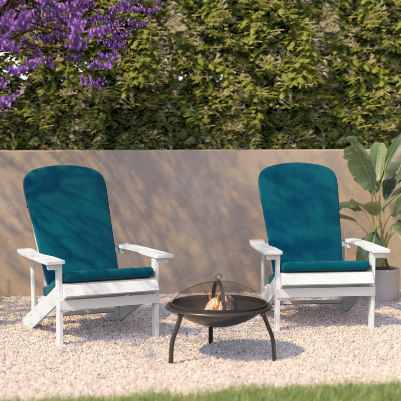 Rankins All-Weather Poly Resin Wood Adirondack Chairs with Cushions, White/Teal