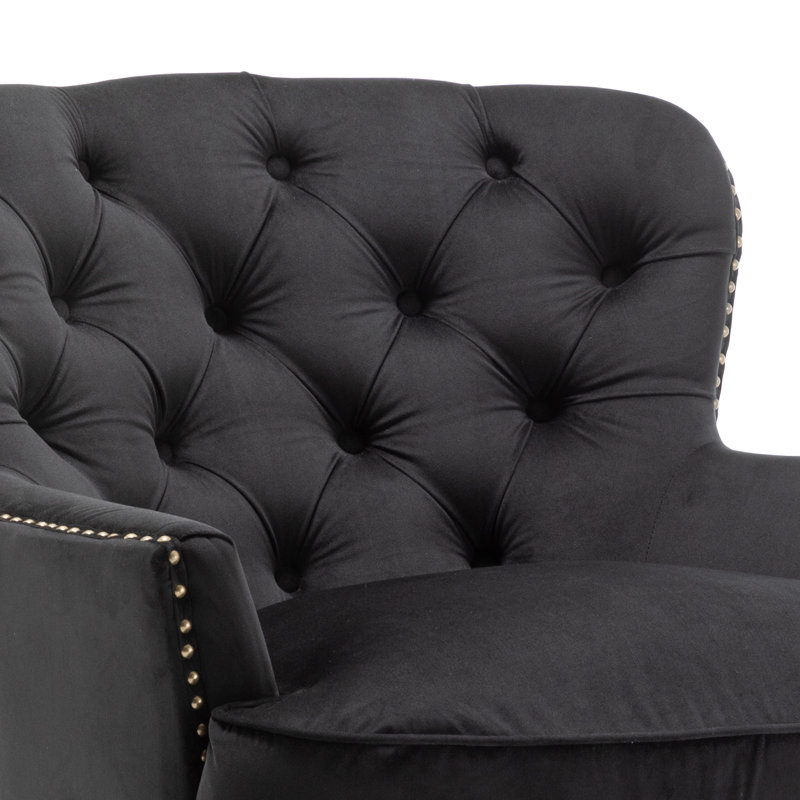 Higgenbotham Velvet Wingback Accent Chair with Button-Tufted Back and Nailhead Trim, Black
