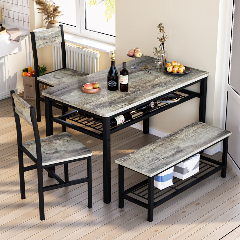 4 - Person Four Leg Dining Set, Weathered Gray