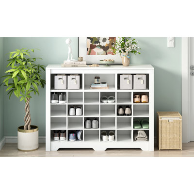 White Shoe Cabinet With 24 , Modern Design For Home, Versatile Sideboard, Made Of And Particle Board Any Desire,