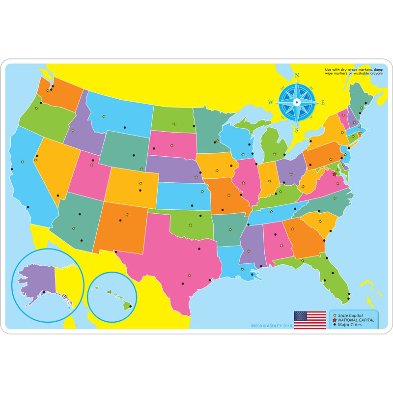 Ashley Productions 12'' W x 1'' H Dry Erase And Laminated U.S. Map