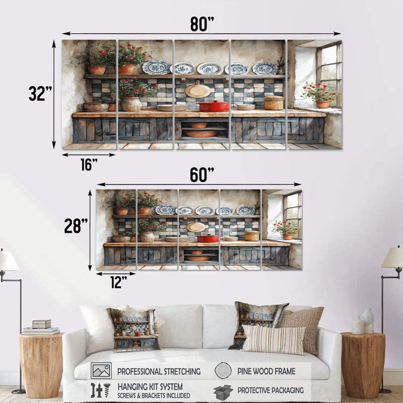 Gray Country Kitchen Rustic Charm I - Ensemble de décoration murale de cuisine, H 32 po x l 80 po