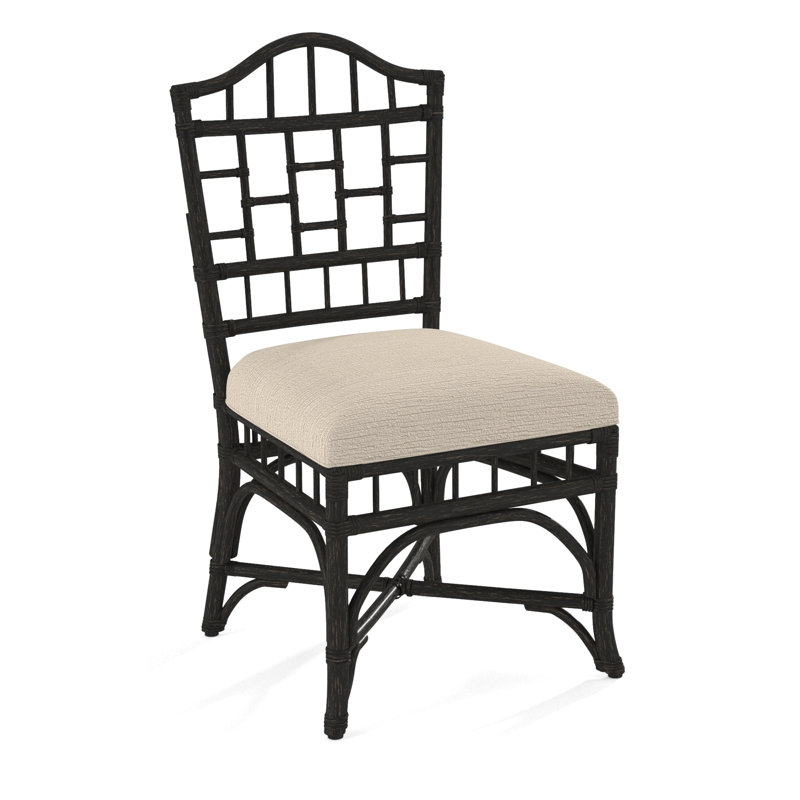 Chaise d'appoint Chippendale, Noir antique, Tissu beige performant - 0851-73