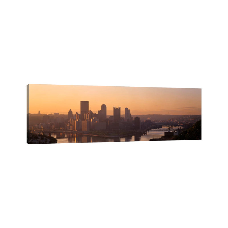 USA, Pennsylvania, Pittsburgh, Allegheny & Monongahela Rivers, View Of The Confluence Of Rivers At Twilight by Panoramic Images - Wrapped Canvas Panoramic Print
