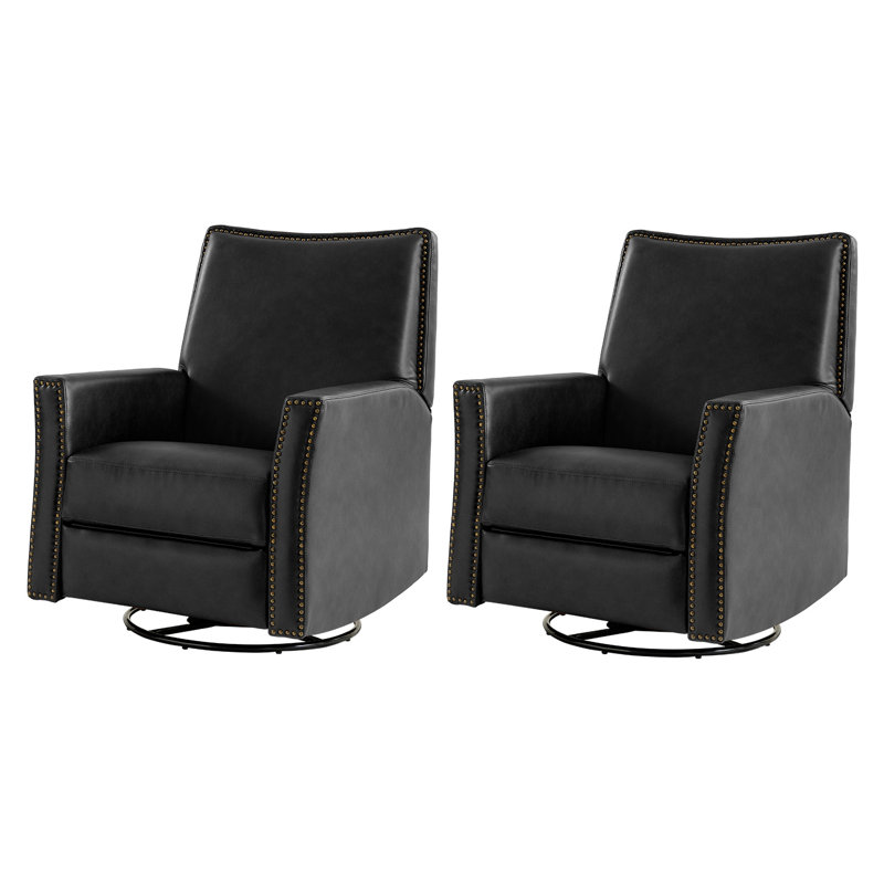  Jerseyville Transitional Faux Leather Swivel Rocker Manual Recliner(Set of 2), Black