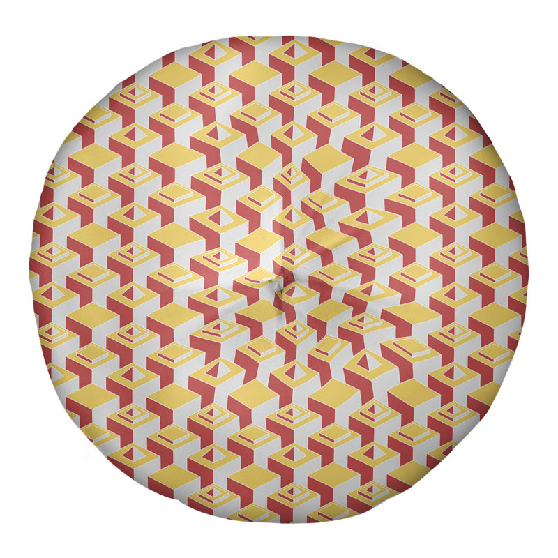 Coussin de sol à motif de gratte-ciels classiques, 26 po x 26 po, Jaune/rouge