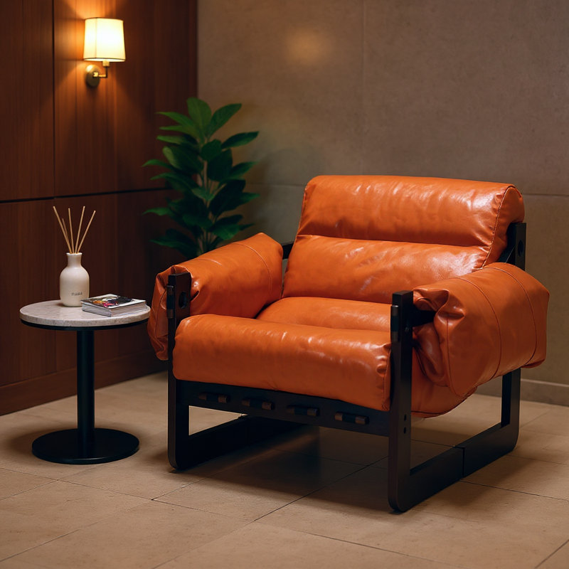 Chaise de réception contemporaine avec structure en similicuir et bois, brun, Cognac
