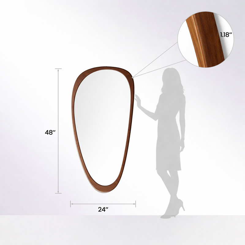 Solid Wood Asymmetrical Accent Mirror, Deep Walnut, 48" x 24"