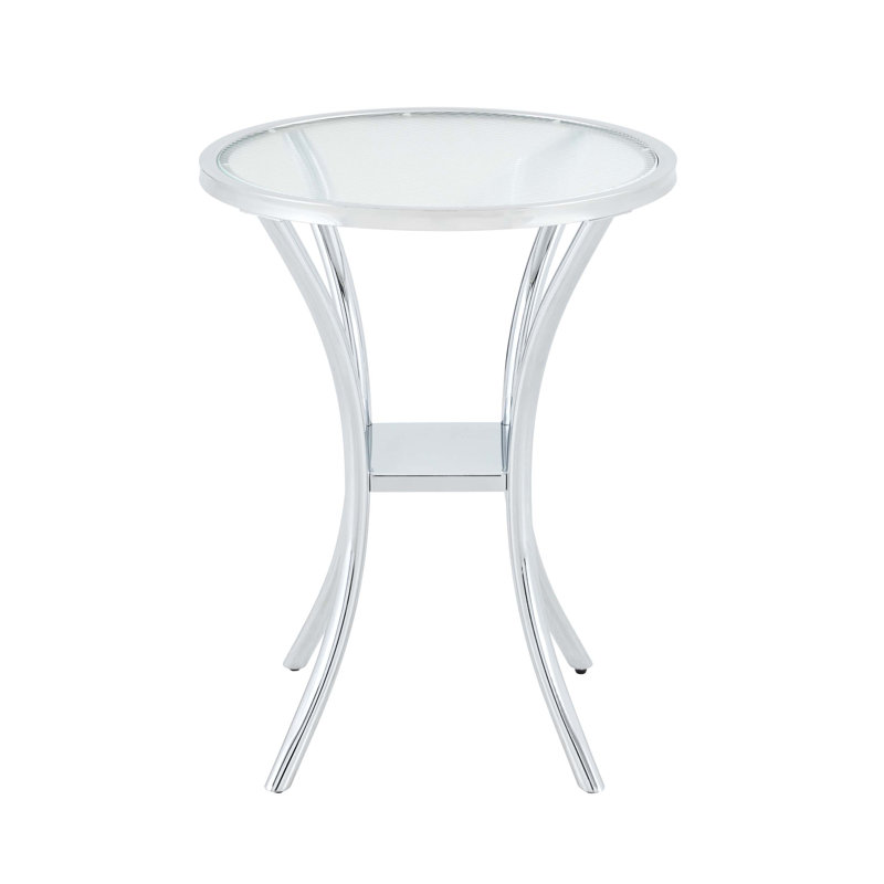 Table de bar en verre trempé en acier inoxydable avec rangement à deux niveaux, bords arrondis et stabilité antidérapante pour la salle à manger, le bureau ou le café.