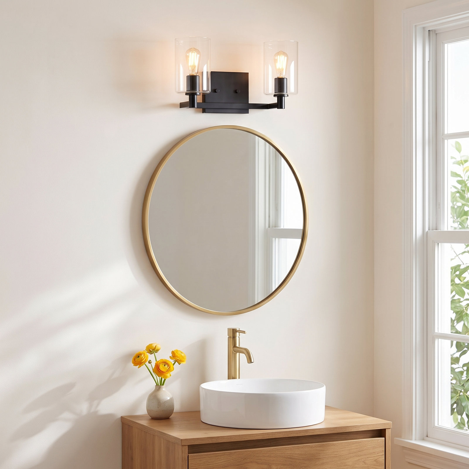 Haines 2 Light Transparent Dimmable Vanity Light, Midnight Black