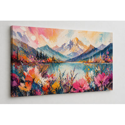 Grande peinture murale abstraite sur toile à motif floral de montagne de 24 x 36 pouces colorée, décor artistique moderne pour le salon, la chambre à coucher - prête à être accrochée