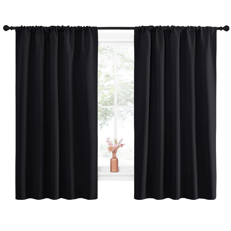 Blackout Curtains for Living Room  Leone Thermal Insulation Room Darkening Rod Pocket Drapes(Set of 2), Black, 52" W x 63" L