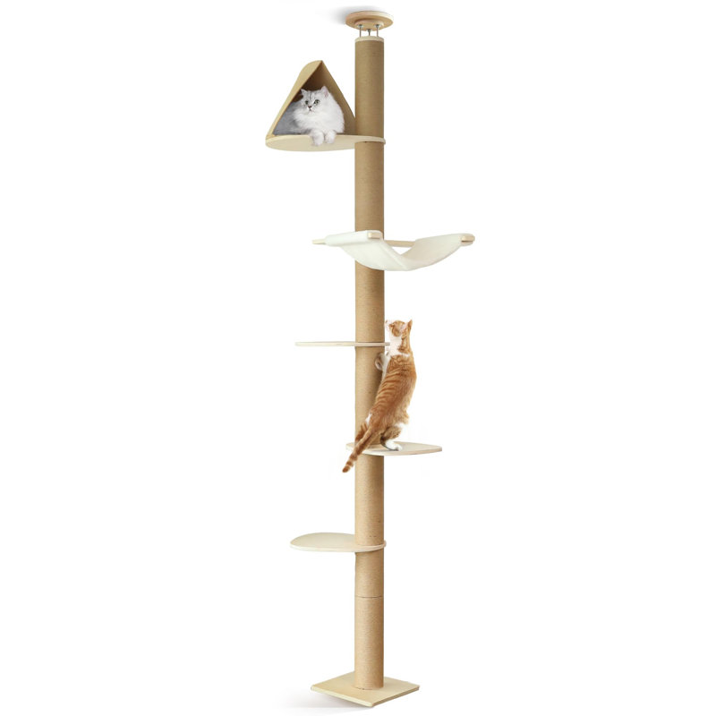 Tour à chat de luxe pour l'intérieur, à couverture souple, mobilier blanc avec attrait, branche naturelle