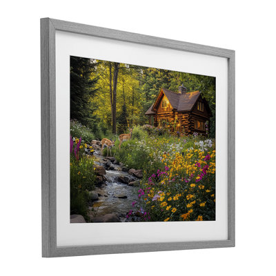 Whitetail visite à la cabane, reproduction encadrée sous verre, conception de Jim Baldwin