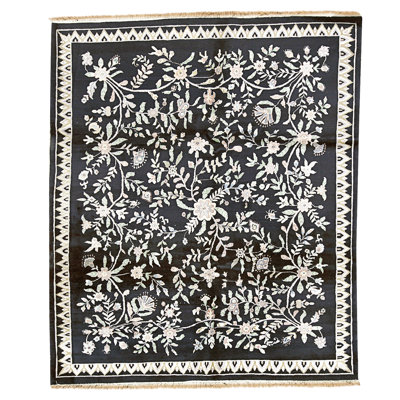Hand Knotted Wool Area Rug in Navy