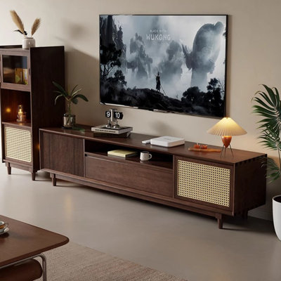 Meuble télé en bois massif brun noisette
