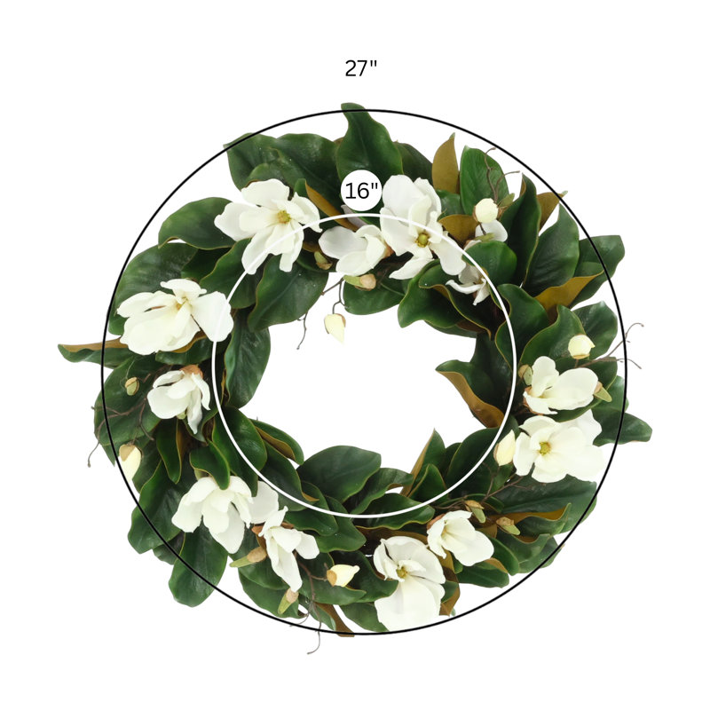 27" Faux Magnolia Fall Wreath, White