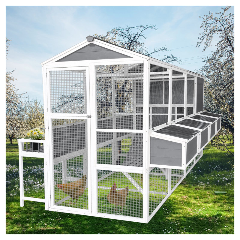 Grand poulailler avec basse-cour, poulailler en bois pour 10 poulets, cage de jardin extérieure avec 4 nichoirs et plateaux coulissants